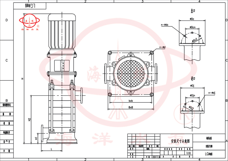 LG立式便拆高层建筑给水多级离心泵安装尺寸图