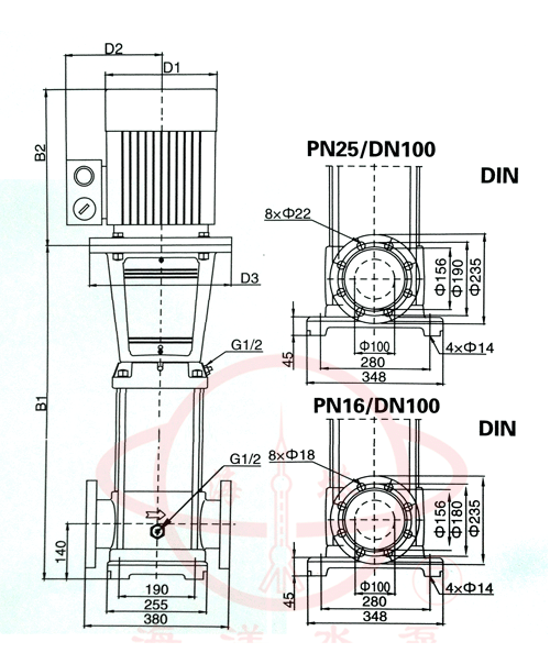CDLF85不锈钢多级离心泵尺寸图