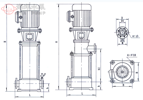 GDL立式清水多级管道泵安装尺寸图