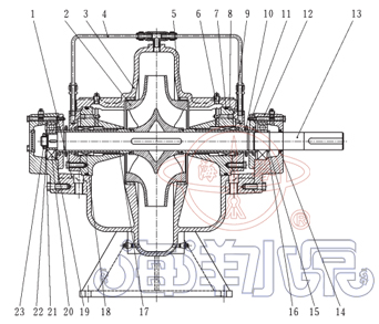 SOW型蜗壳式双吸清水管道泵结构图
