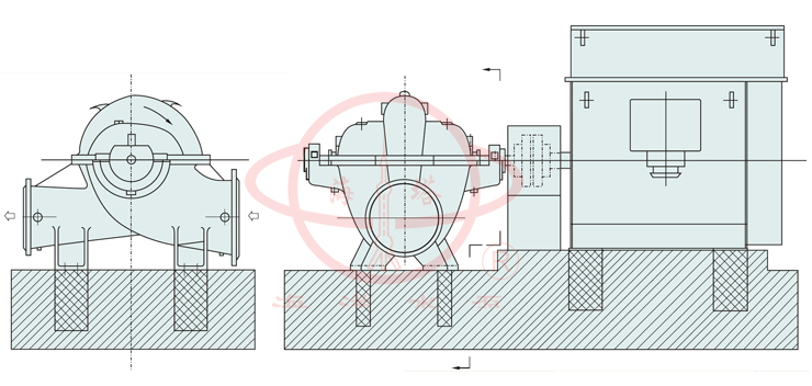 SOW型蜗壳式双吸清水管道泵安装形式
